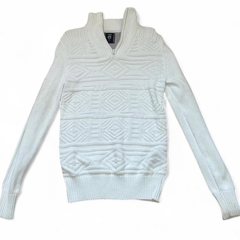 Fried Denim Cream Aztec Ribbed Sweater